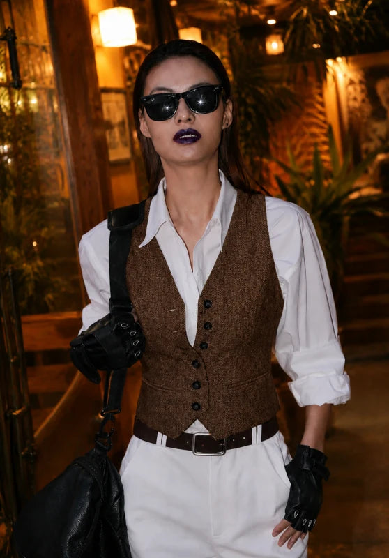 Women's brown tweed vest 
