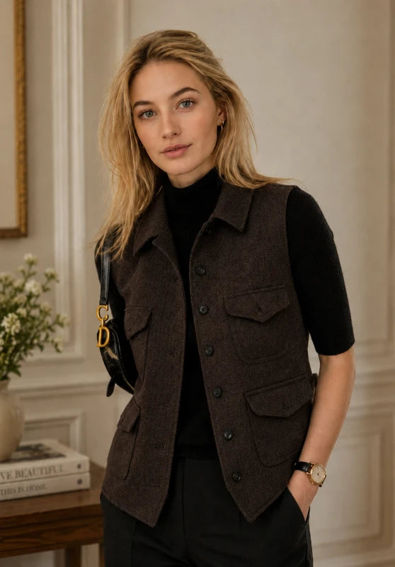 Women's brown tweed vest 