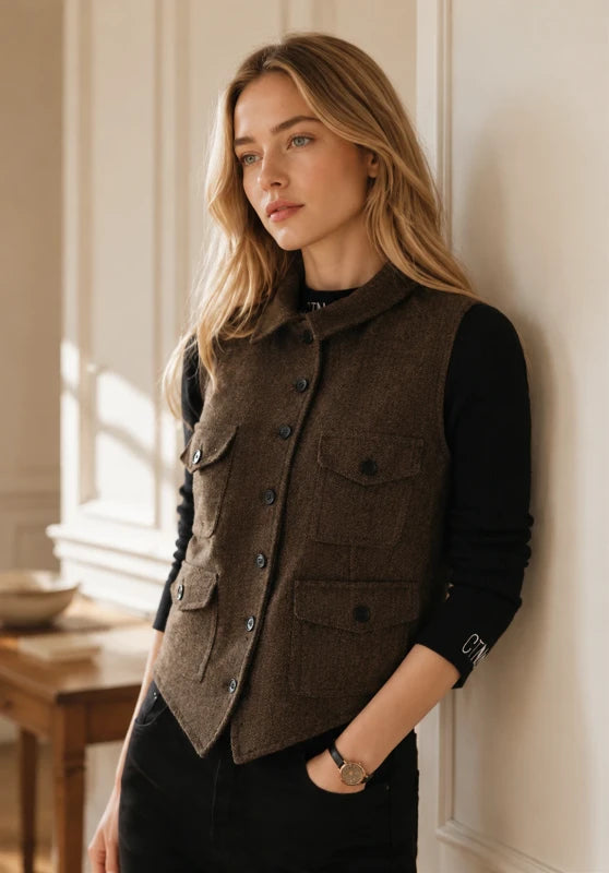 Women's brown tweed vest 