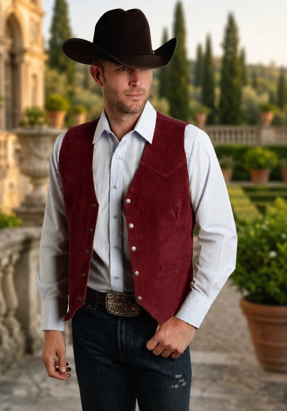 Men's burgundy suede vest 