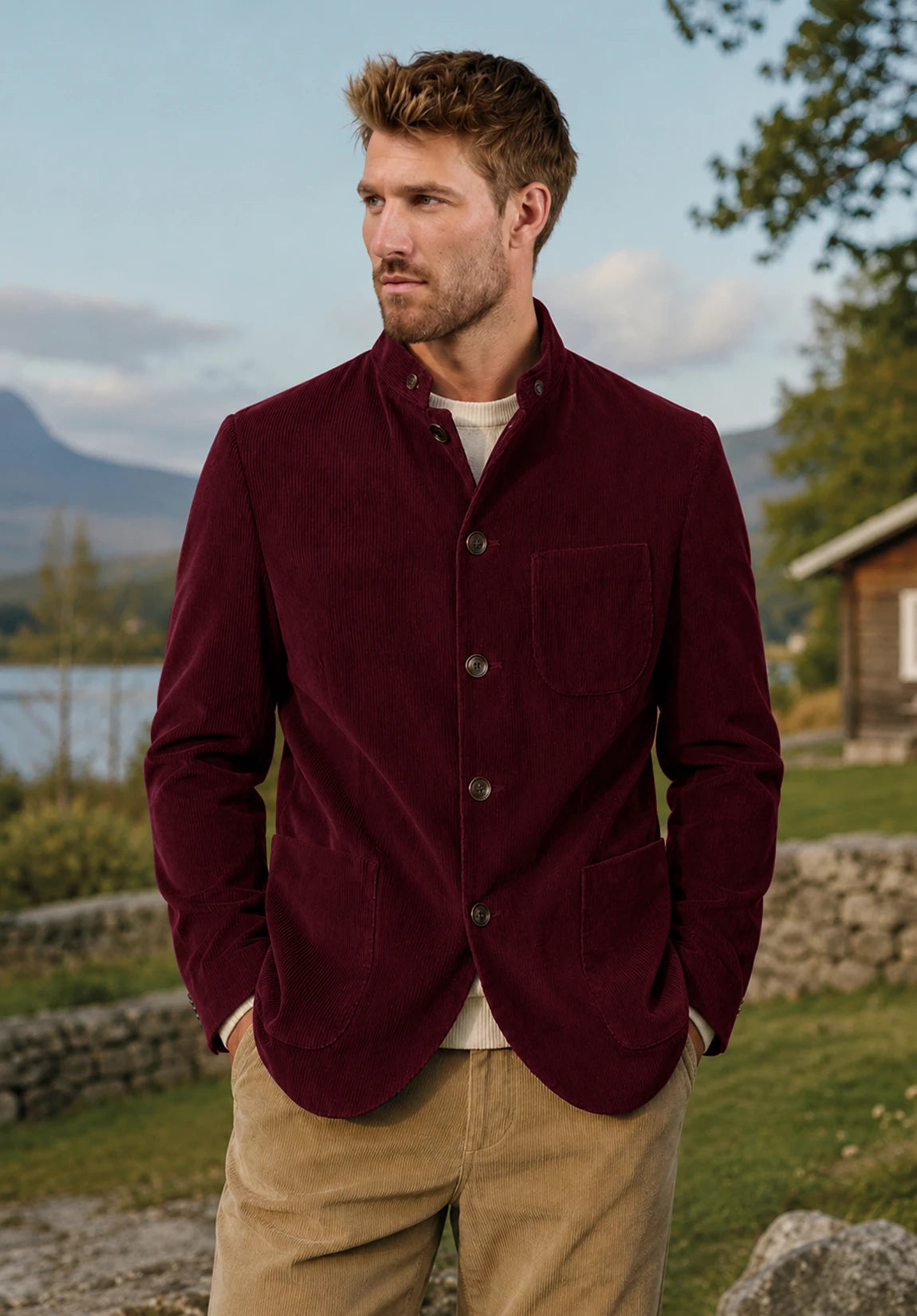 Men's burgundy corduroy jacket