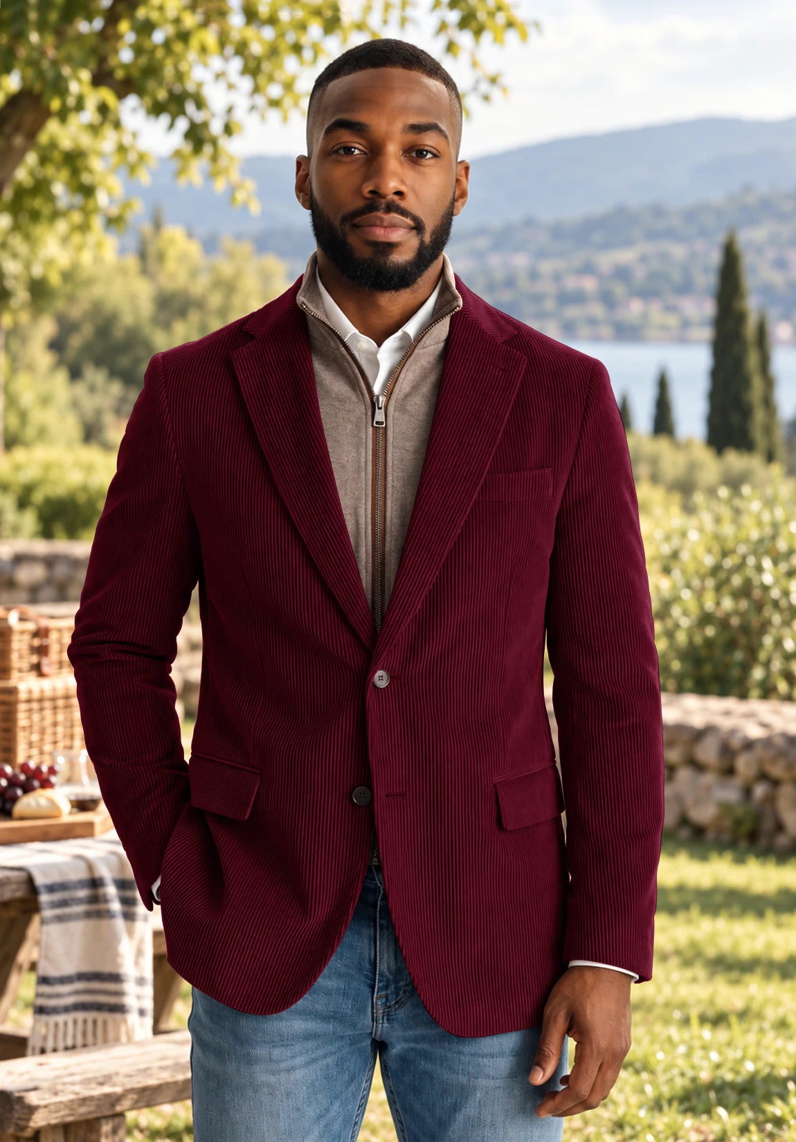 Men's burgundy corduroy jacket