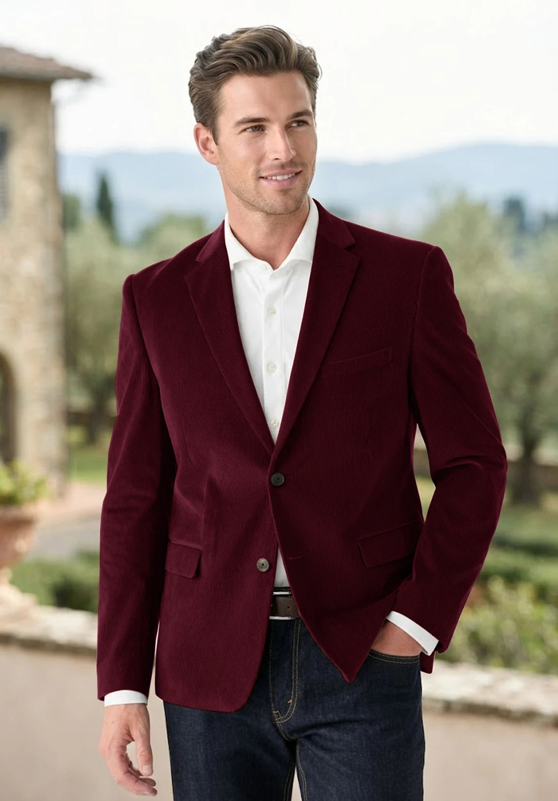 Men's burgundy corduroy jacket