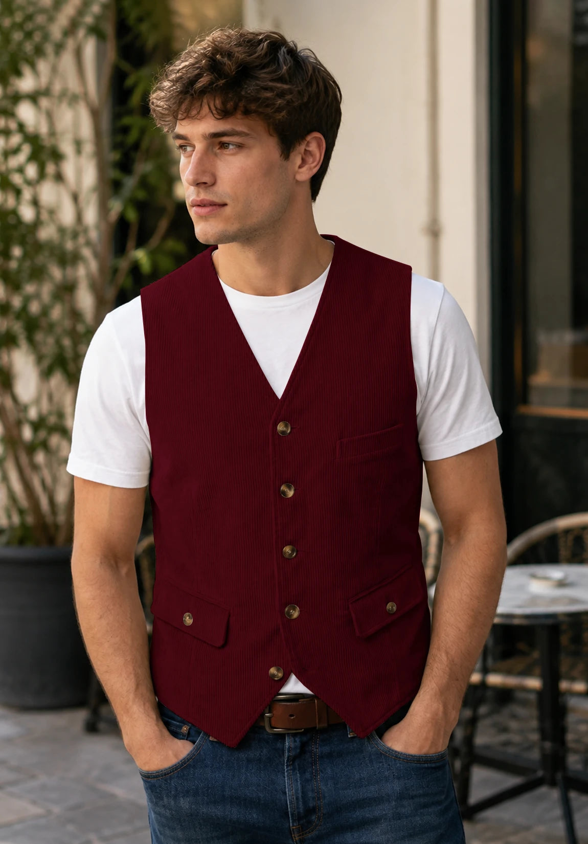 Men's burgundy vest
