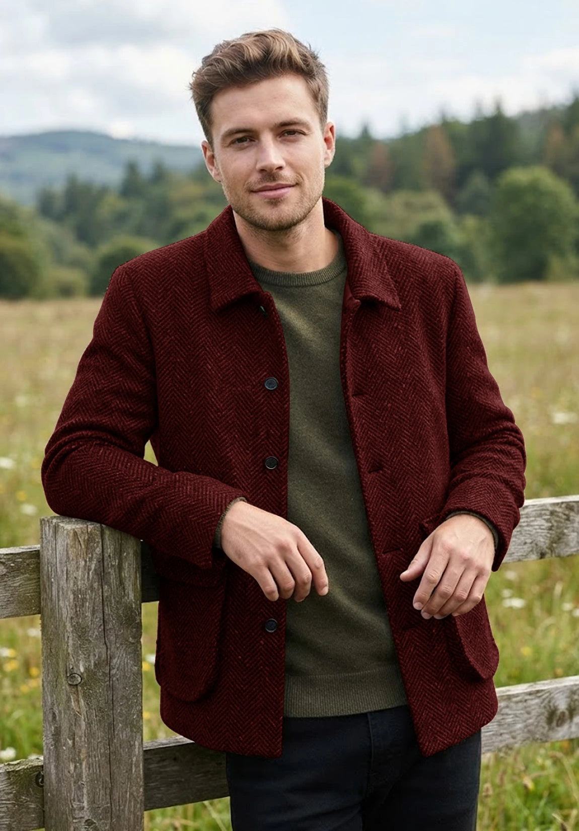Men's burgundy herringbone jacket