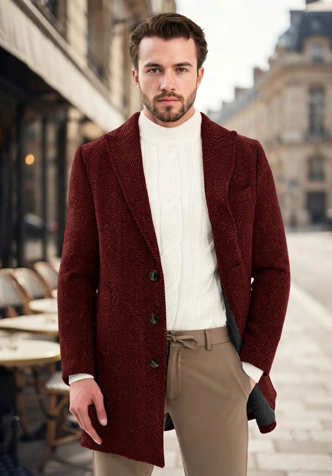Men's burgundy herringbone jacket