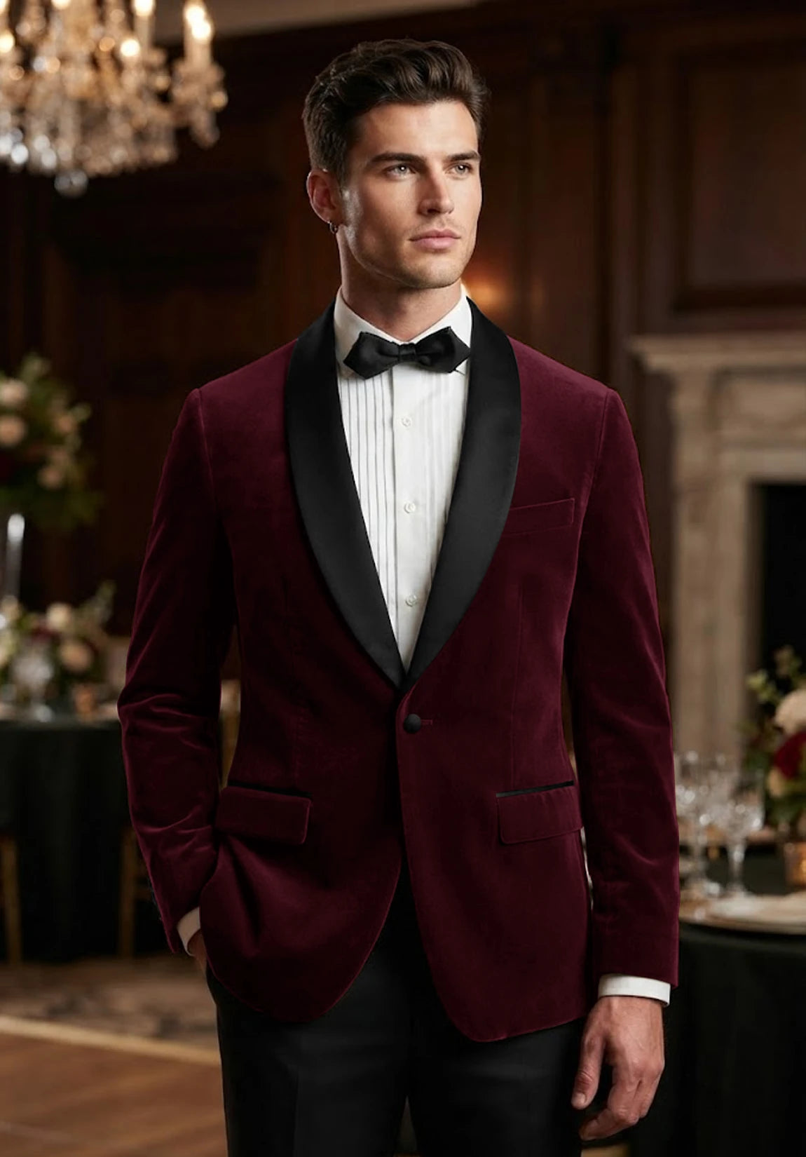 Men's burgundy velvet jacket