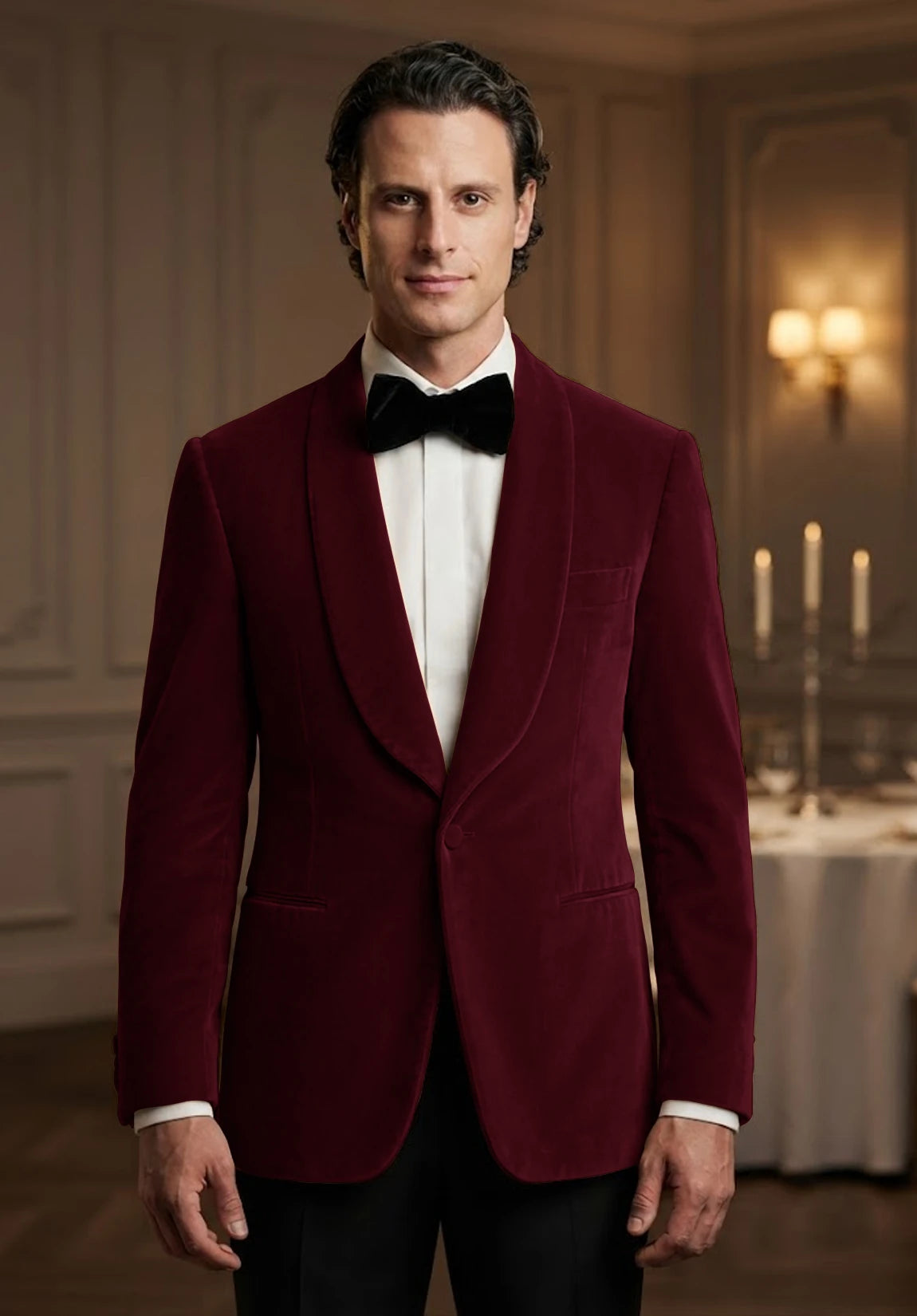 Men's burgundy velvet jacket