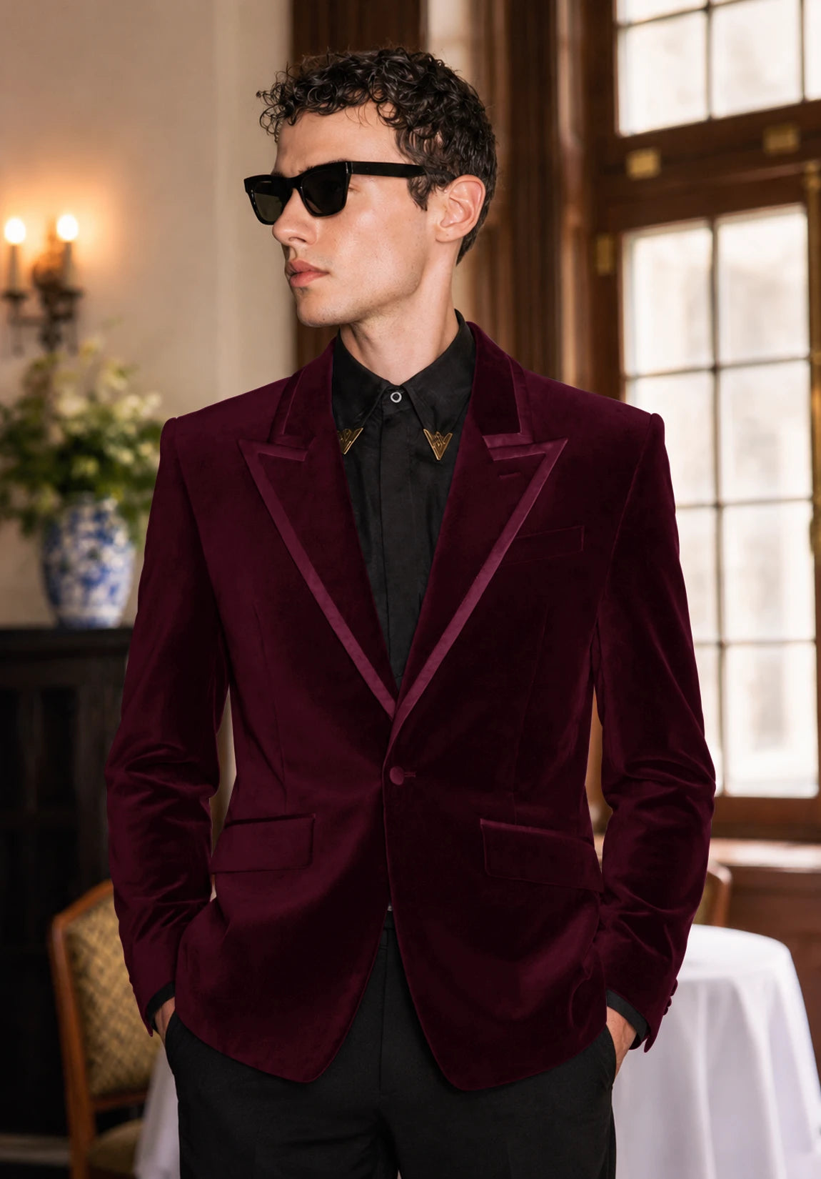 Men's Burgundy velvet jacket