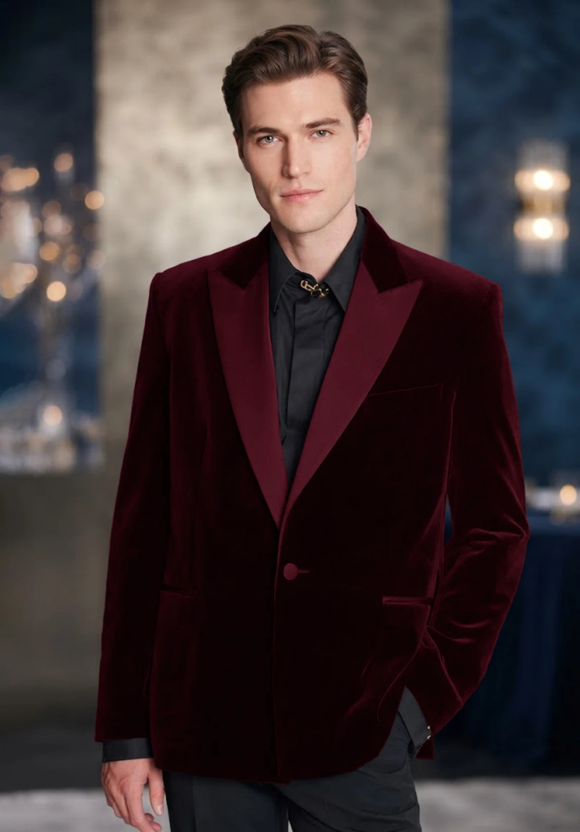 Men's burgundy velvet jacket