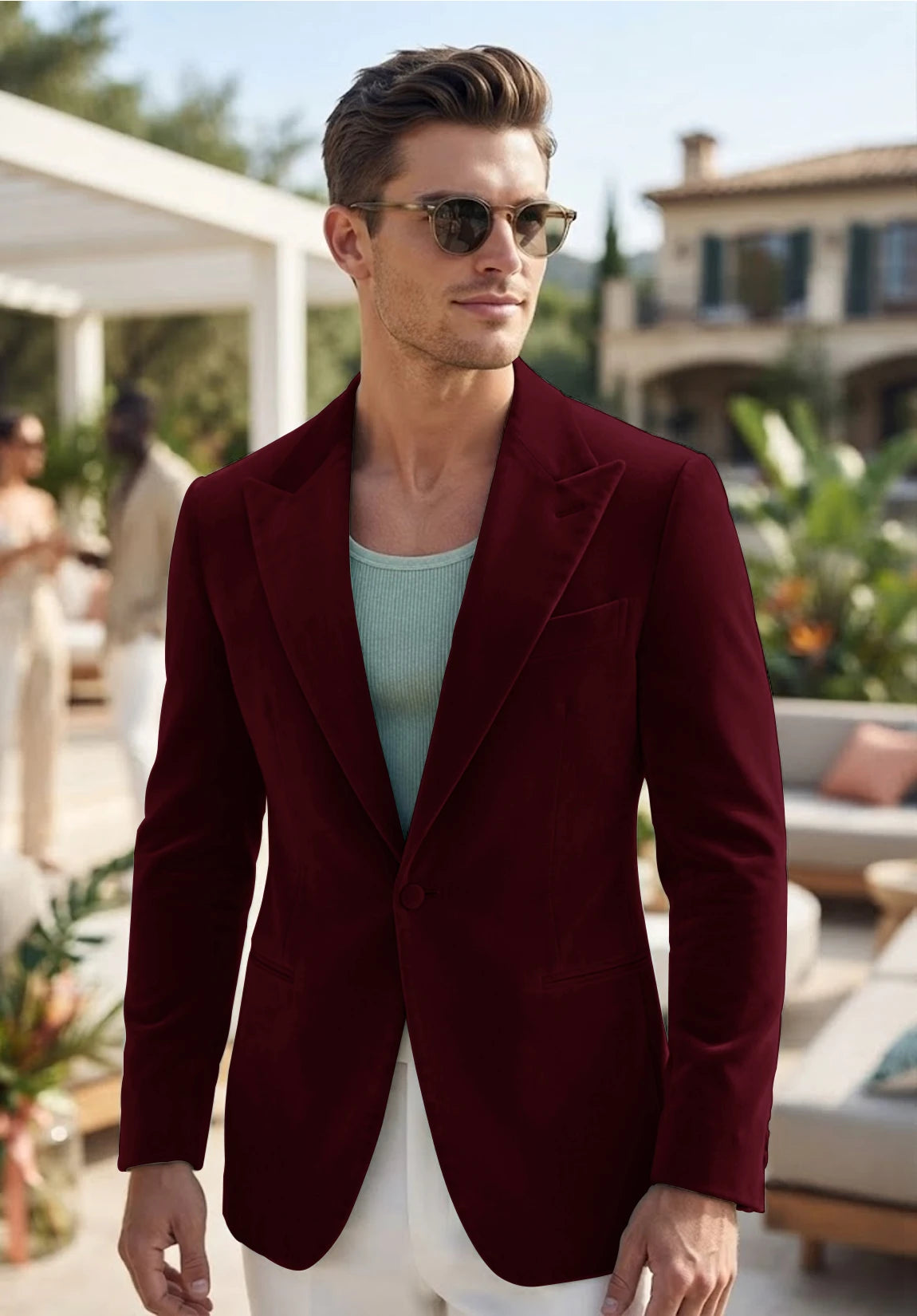 Men's burgundy velvet jacket