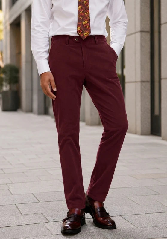 Men's burgundy corduroy suit pants
