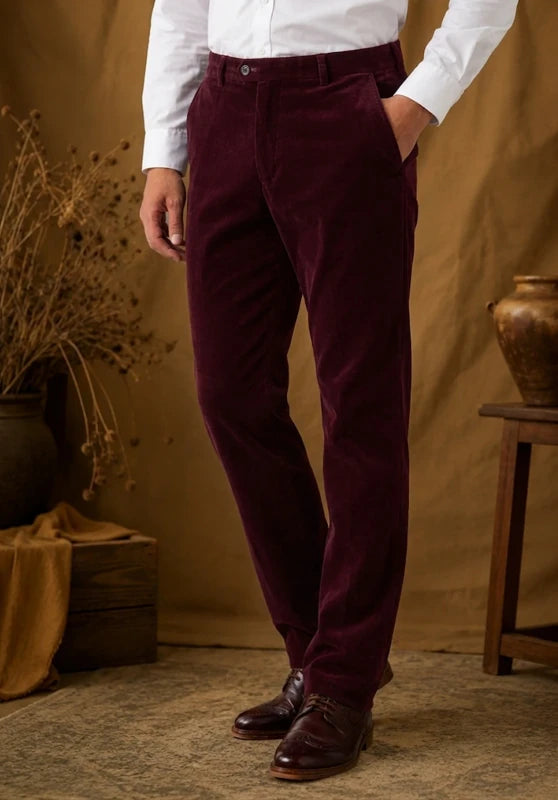 Men's burgundy velvet pants