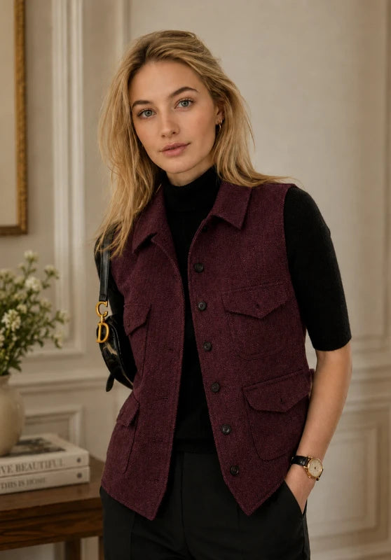 Women's red tweed vest
