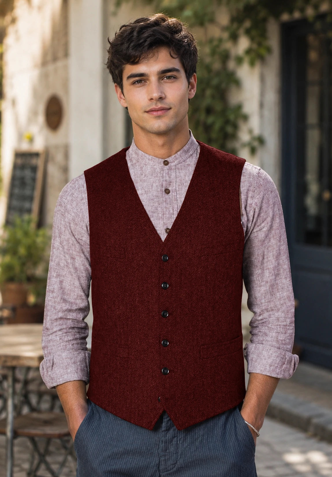 Men's burgundy vest