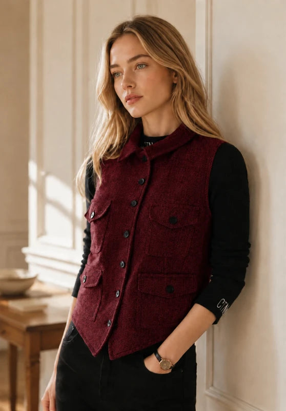 Women's red tweed vest 