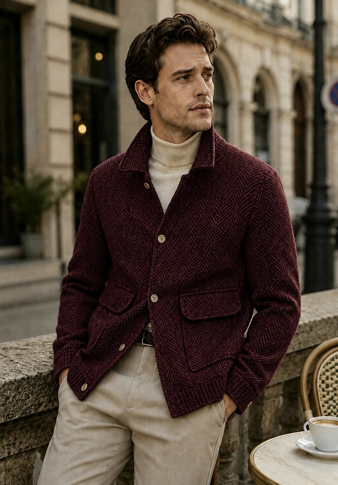 Men's burgundy herringbone jacket