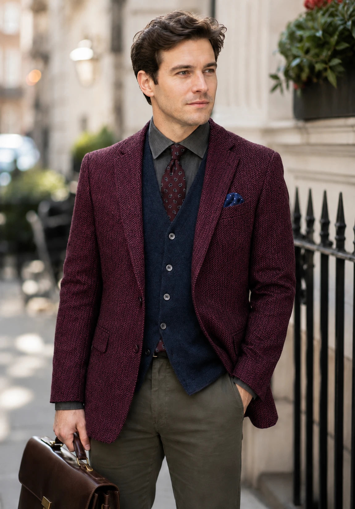 Men's burgundy herringbone jacket
