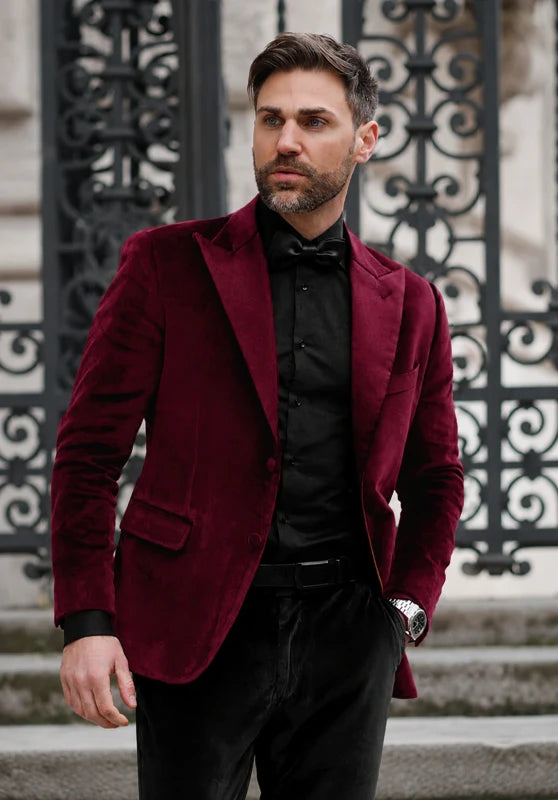 Men's Burgundy Velvet Jacket