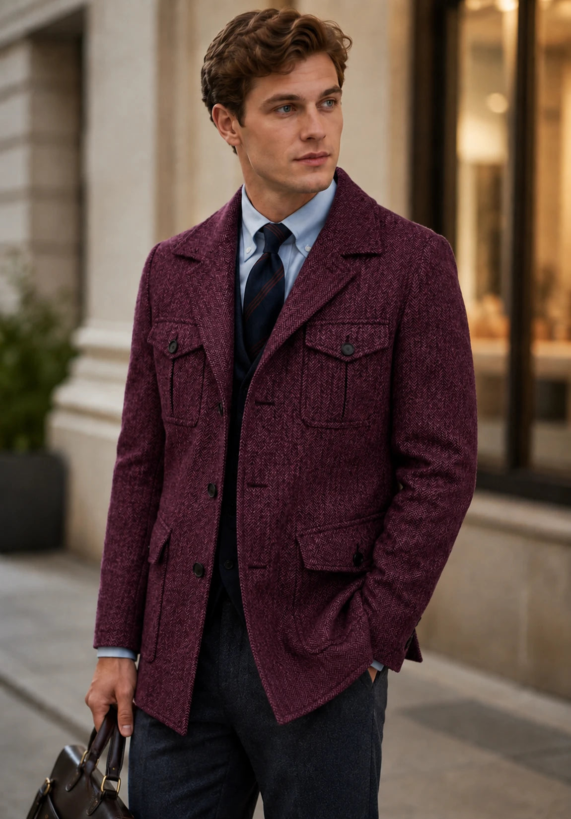 Men's burgundy herringbone jacket