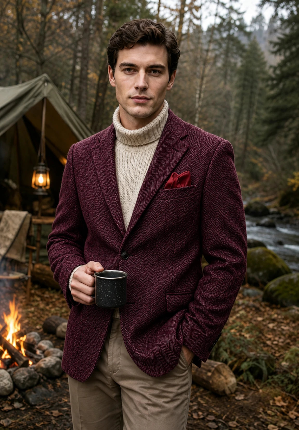Men's burgundy herringbone jacket