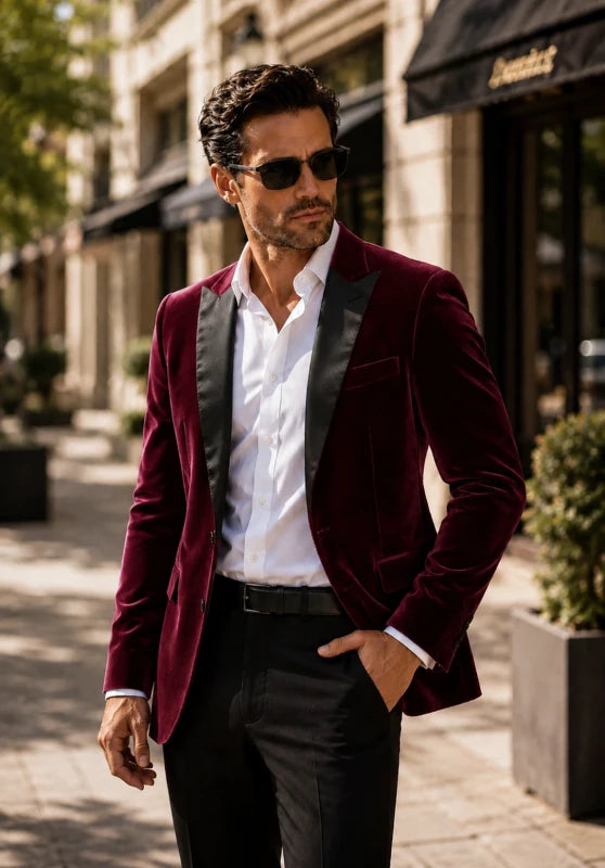 Men's burgundy Velvet Jacket