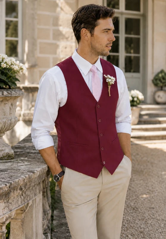 Men's burgundy suit vest 