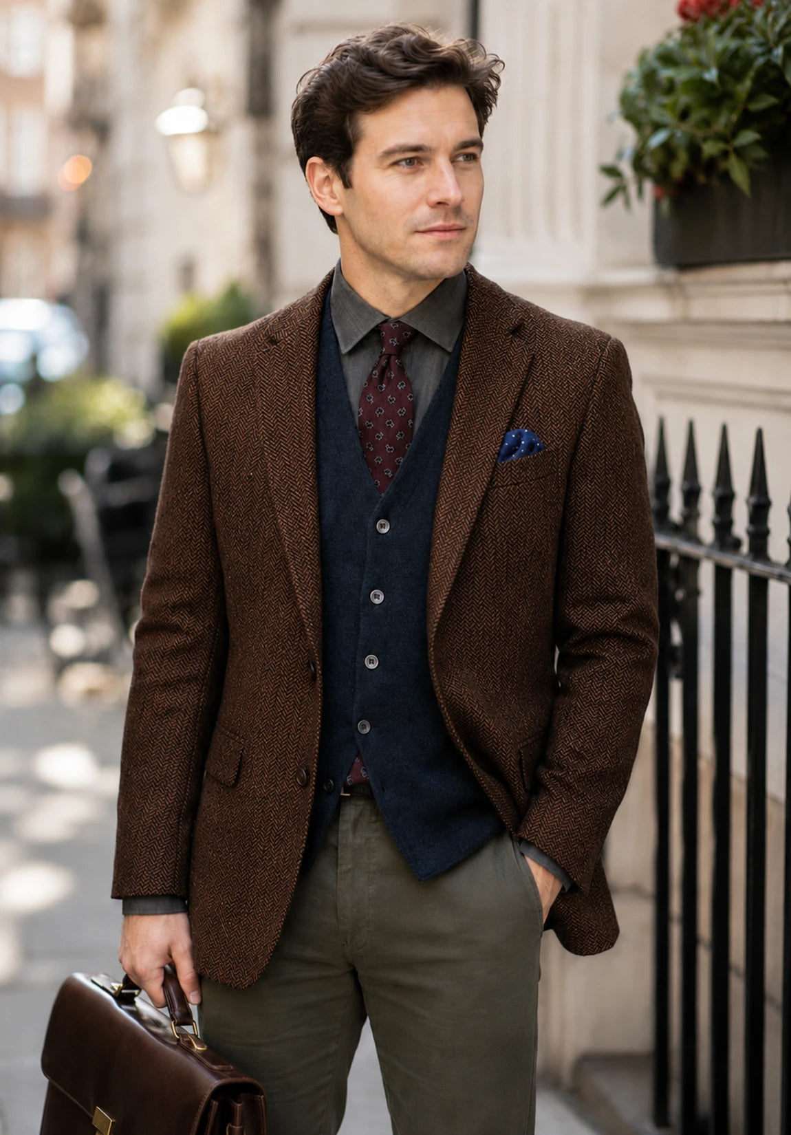 Men's coffee herringbone jacket