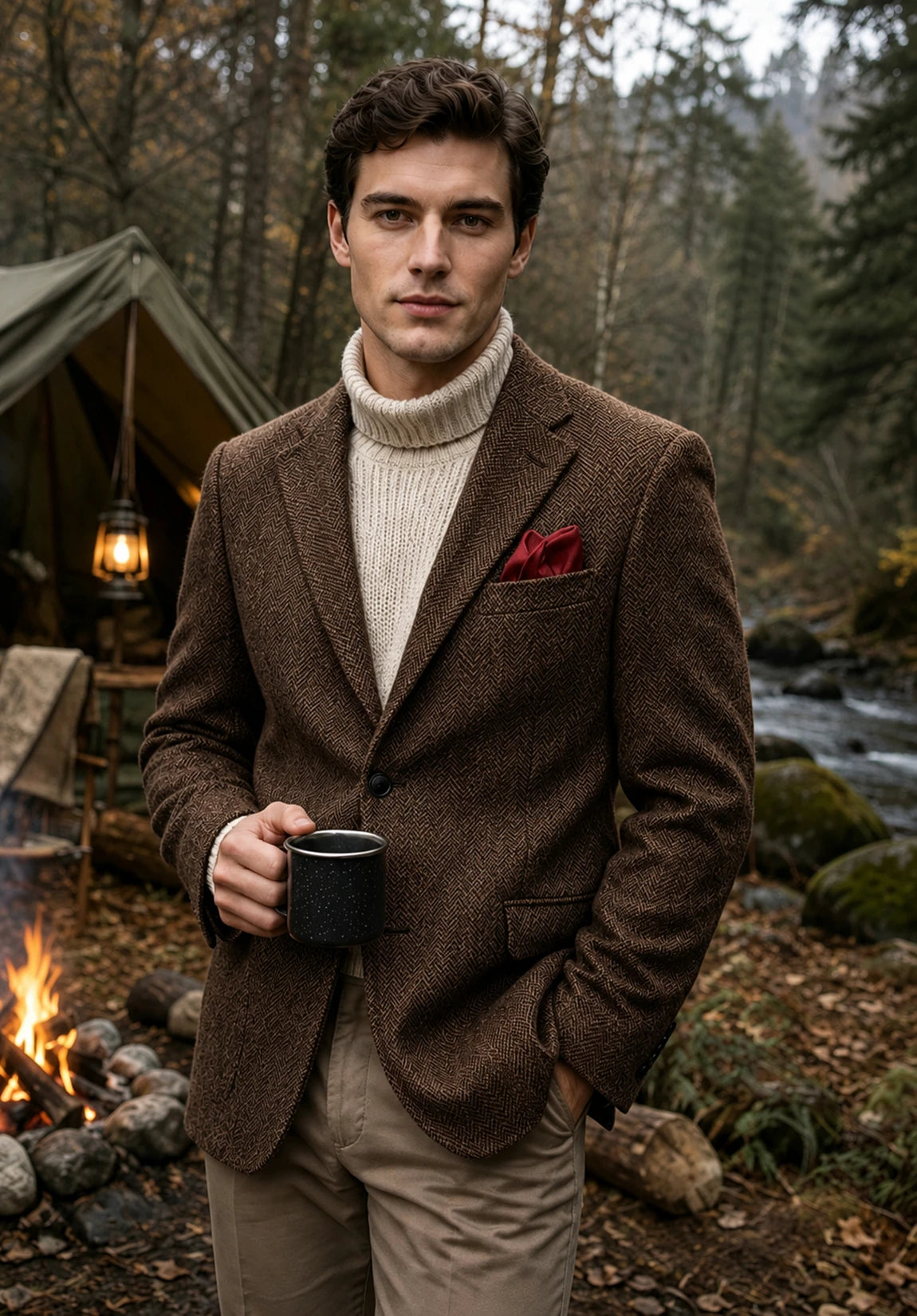 Men's coffee herringbone jacket