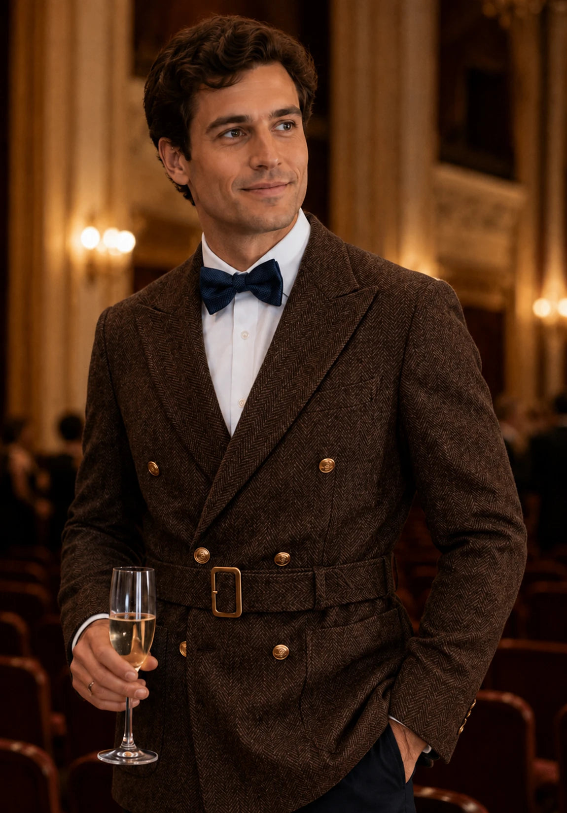Men's coffee herringbone jacket