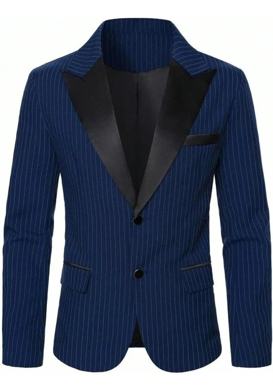 Back View of Navy Blue Striped Men's Blazer Sharp Tailoring