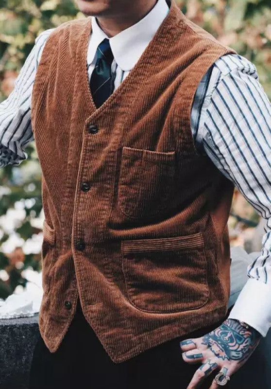 Men's navy blue corduroy vest 