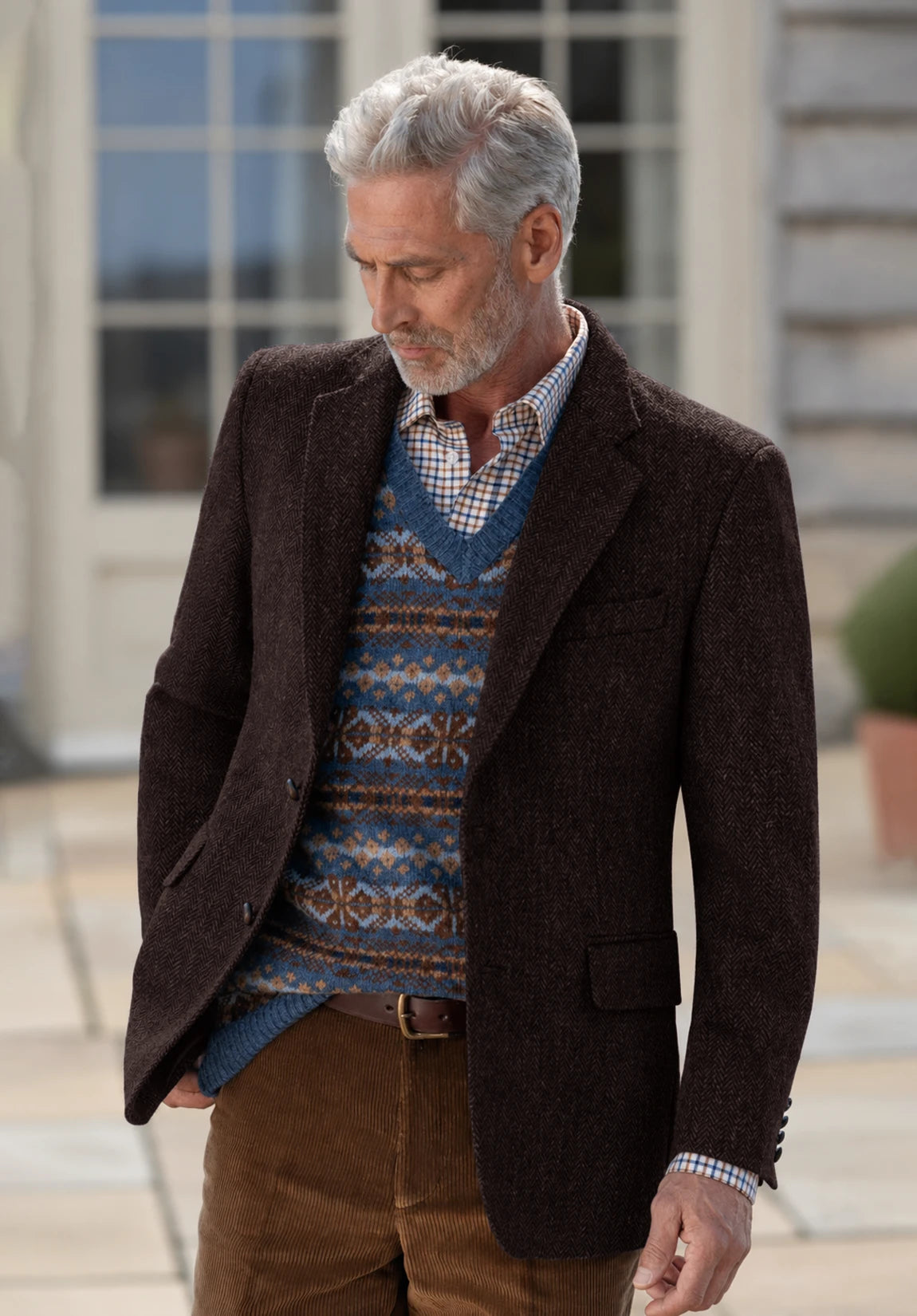 Men's coffee herringbone jacket