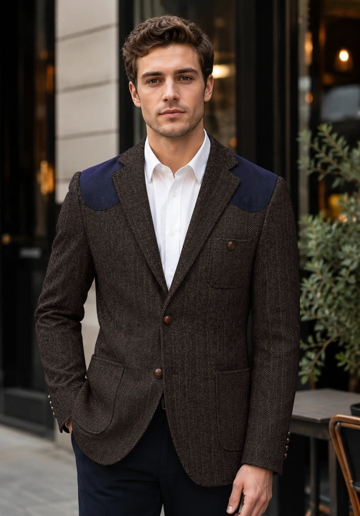Men's coffee herringbone jacket