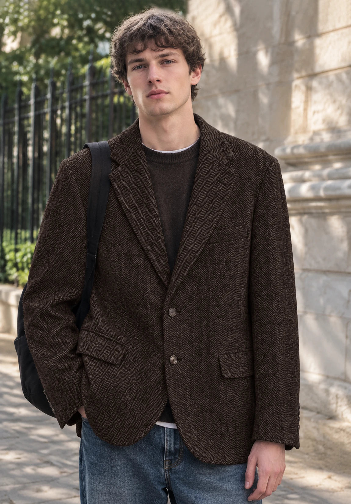 Men's coffee herringbone jacket