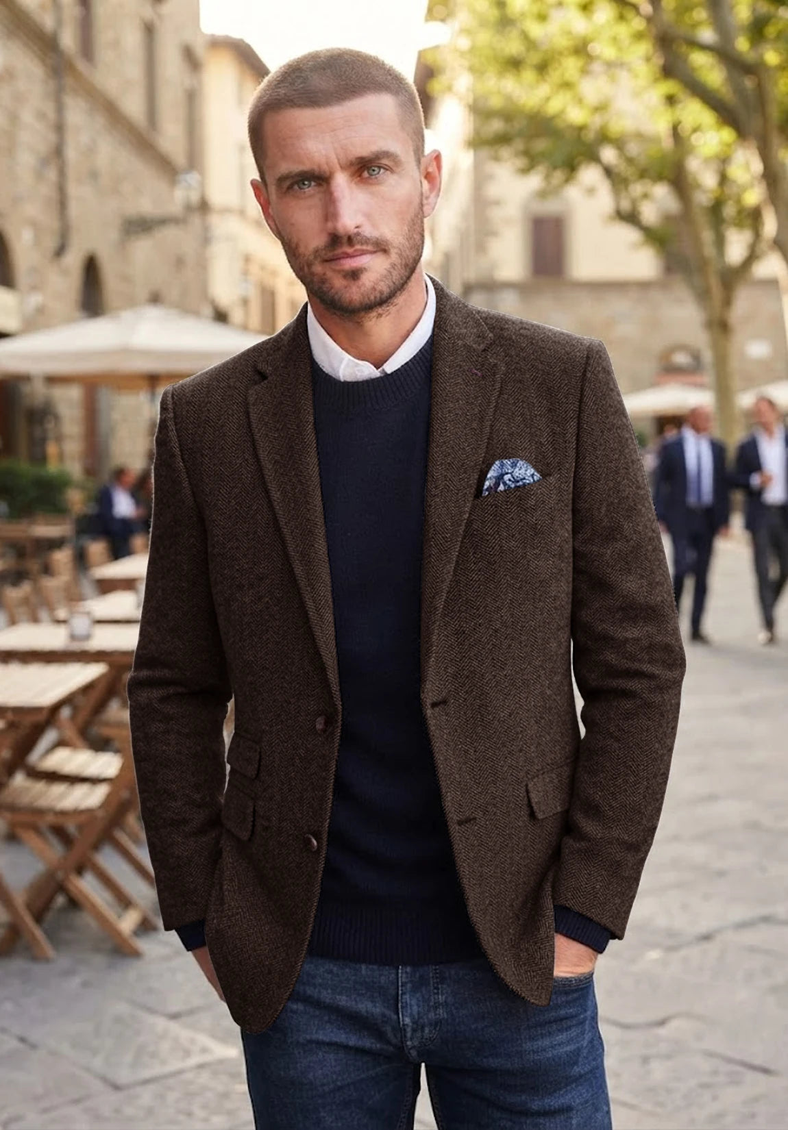 Men's coffee herringbone jacket
