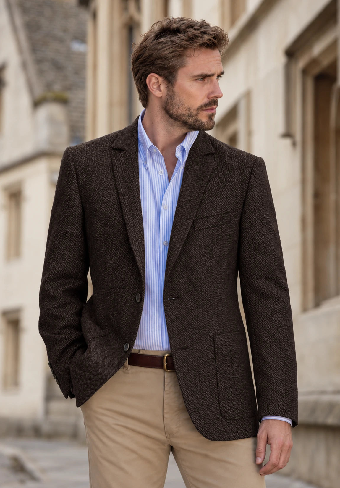 Men's coffee herringbone jacket