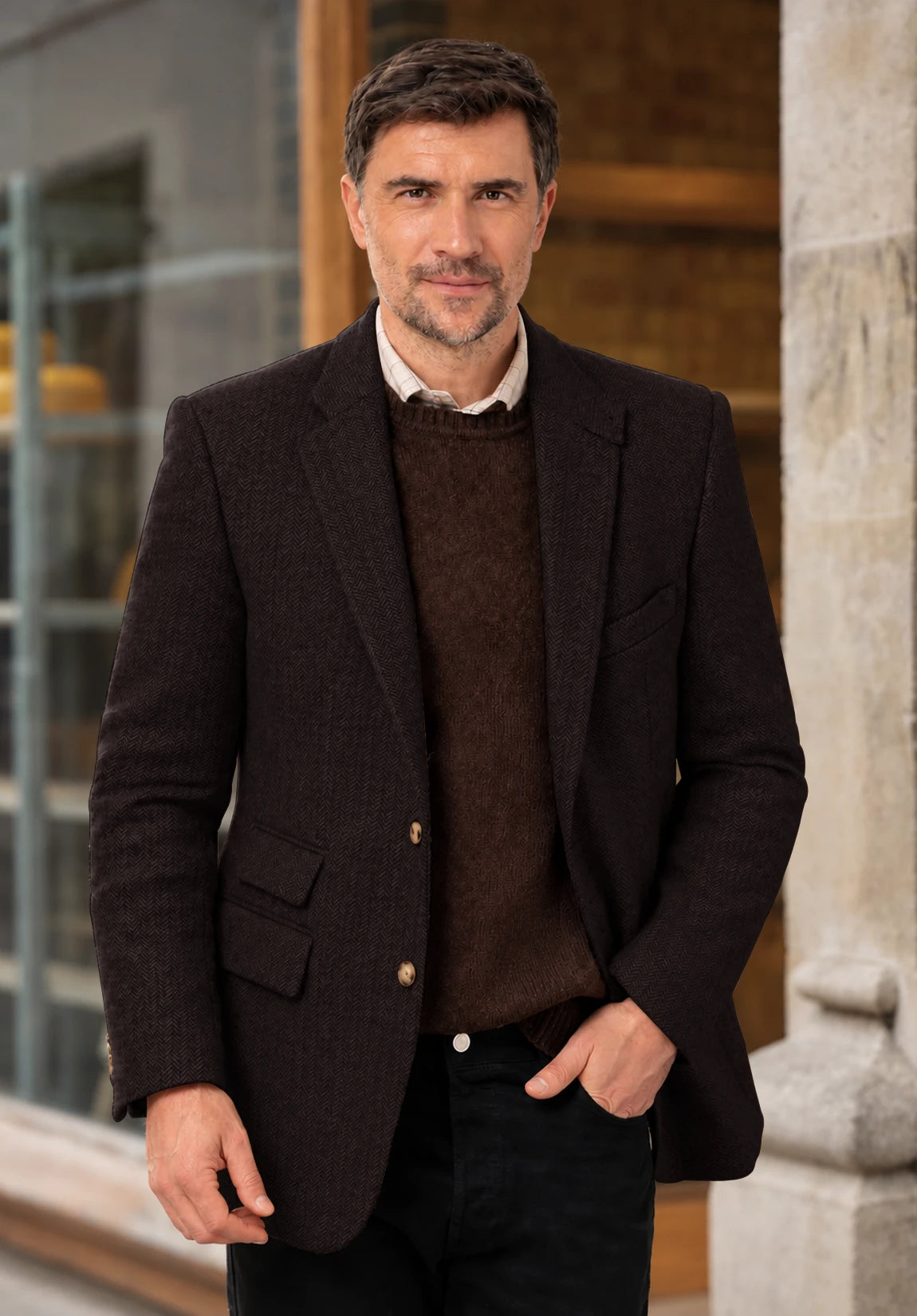 Men's coffee herringbone jacket