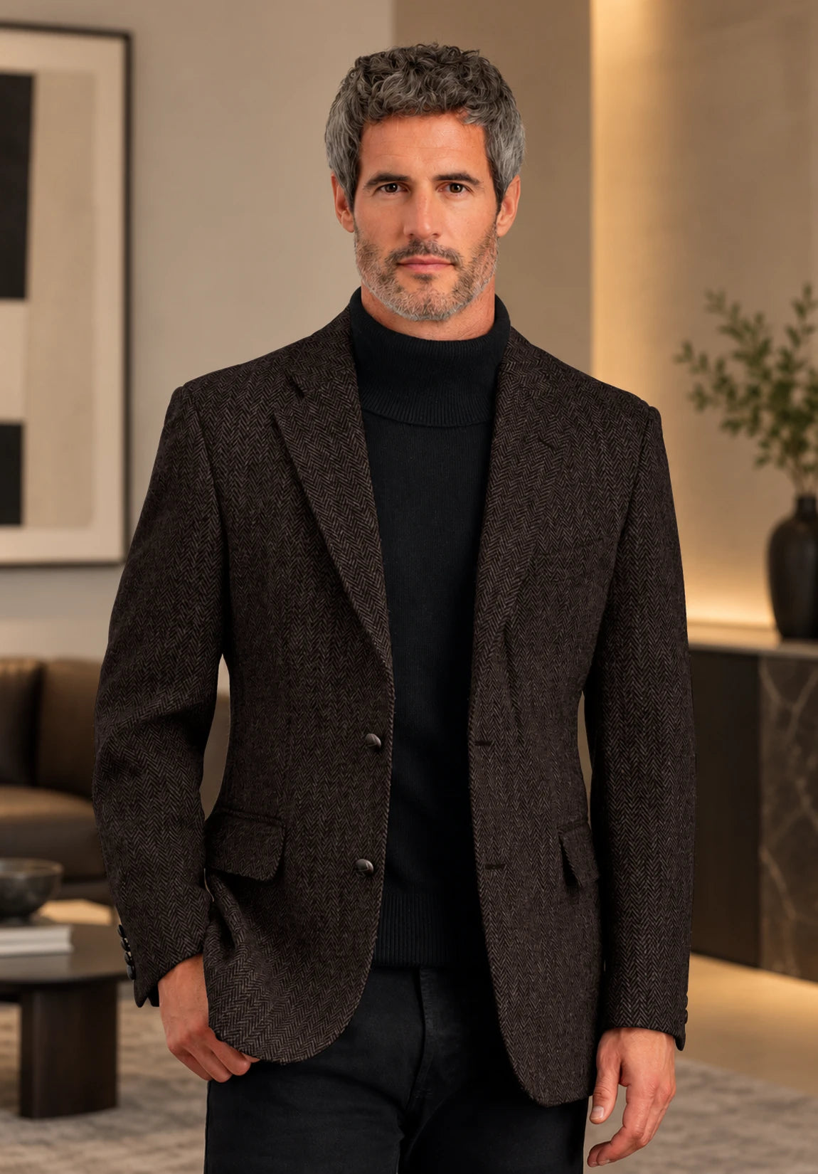 Men's coffee herringbone jacket