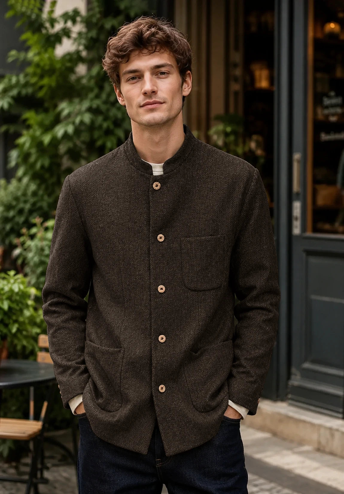 Men's coffee herringbone jacket
