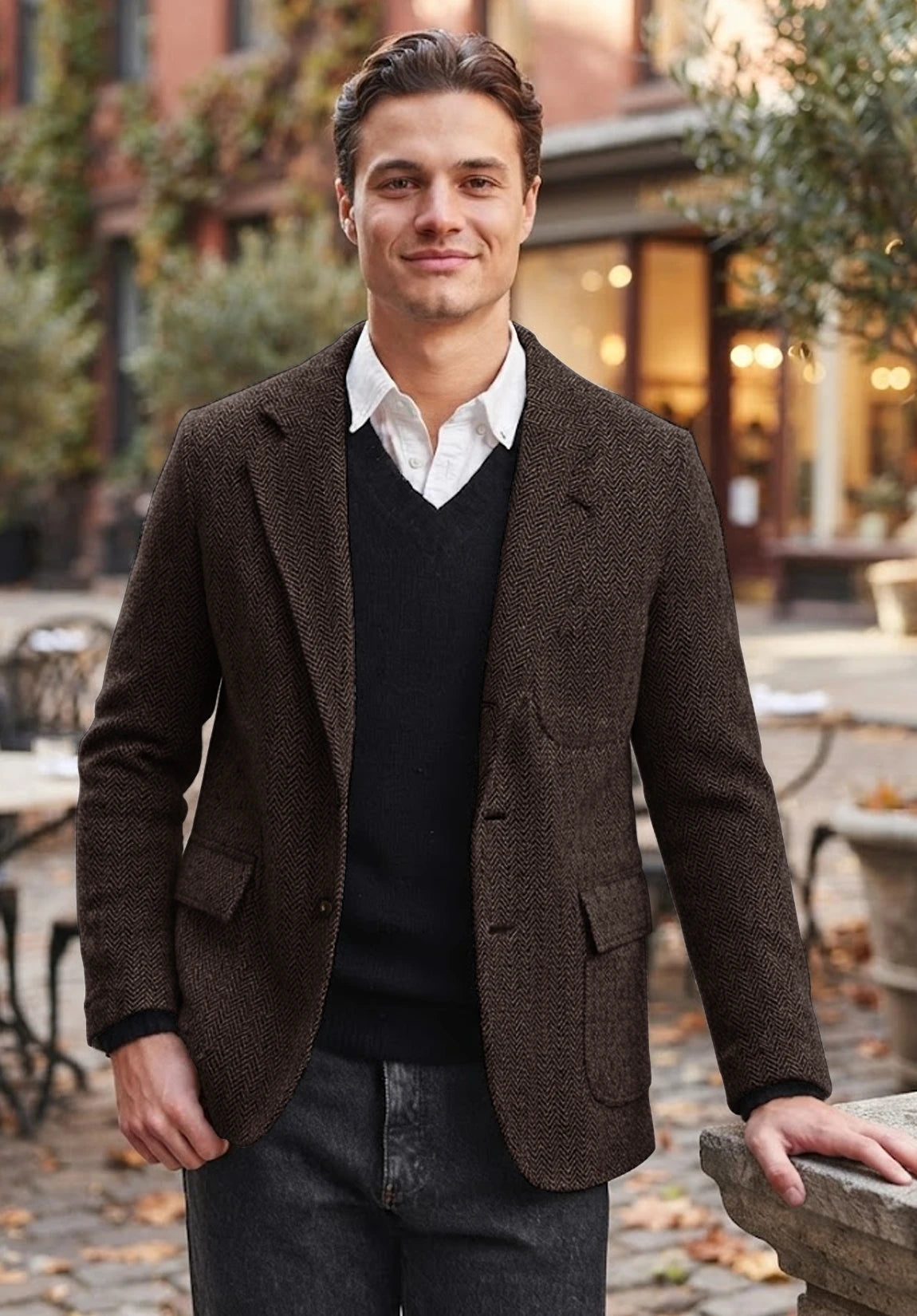 Men's coffee herringbone jacket