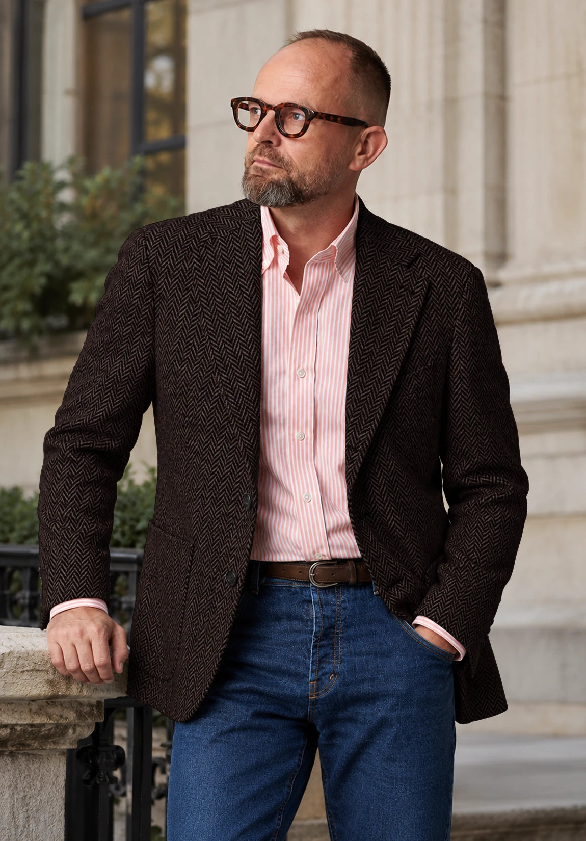 Men's coffee herringbone jacket