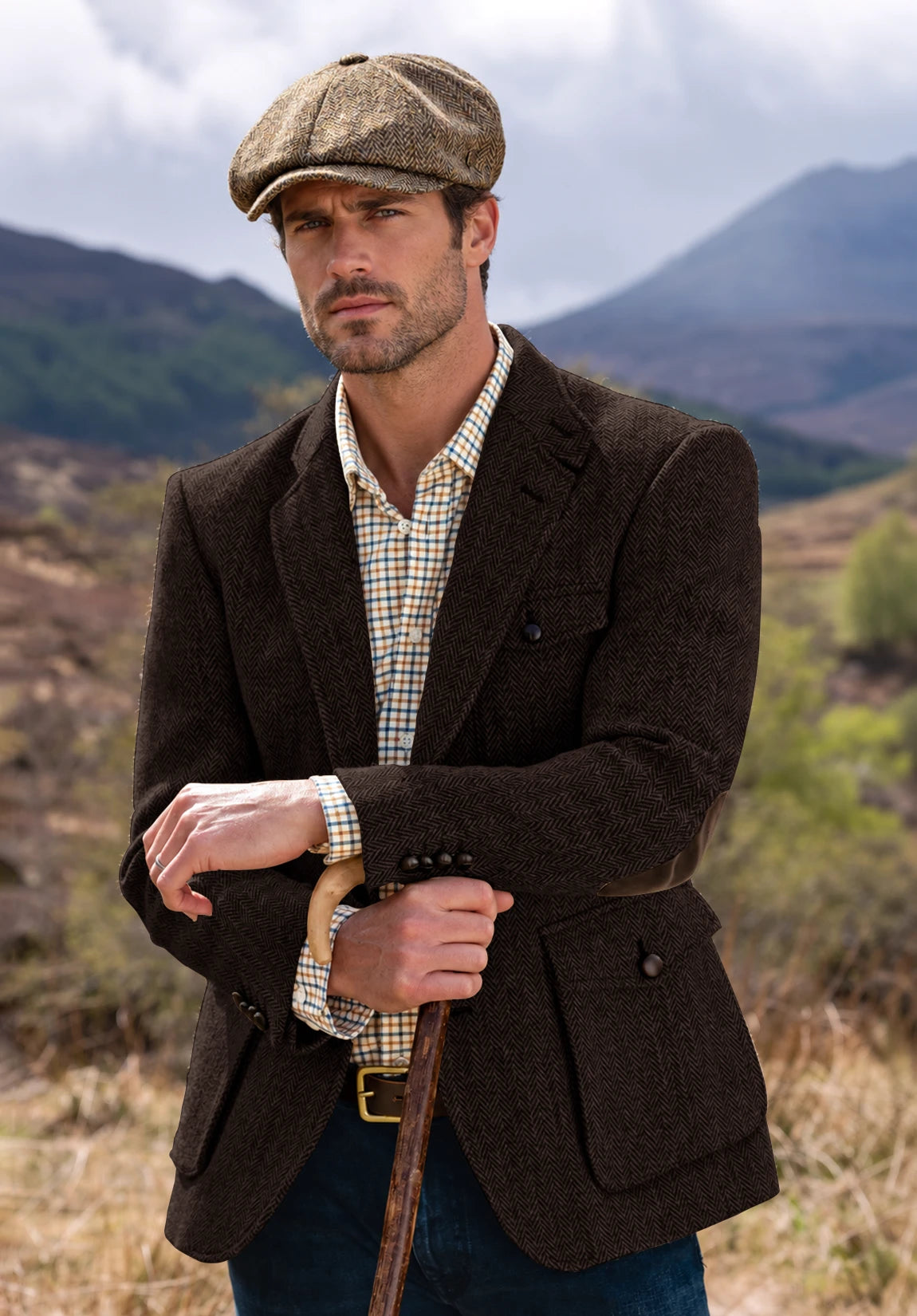 Men's coffee herringbone jacket