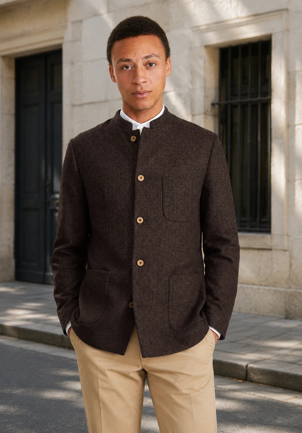 Men's coffee herringbone jacket