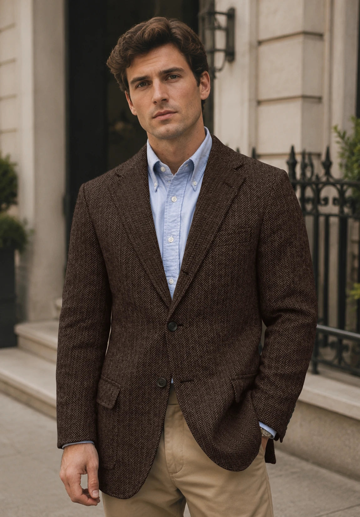 Men's coffee herringbone jacket