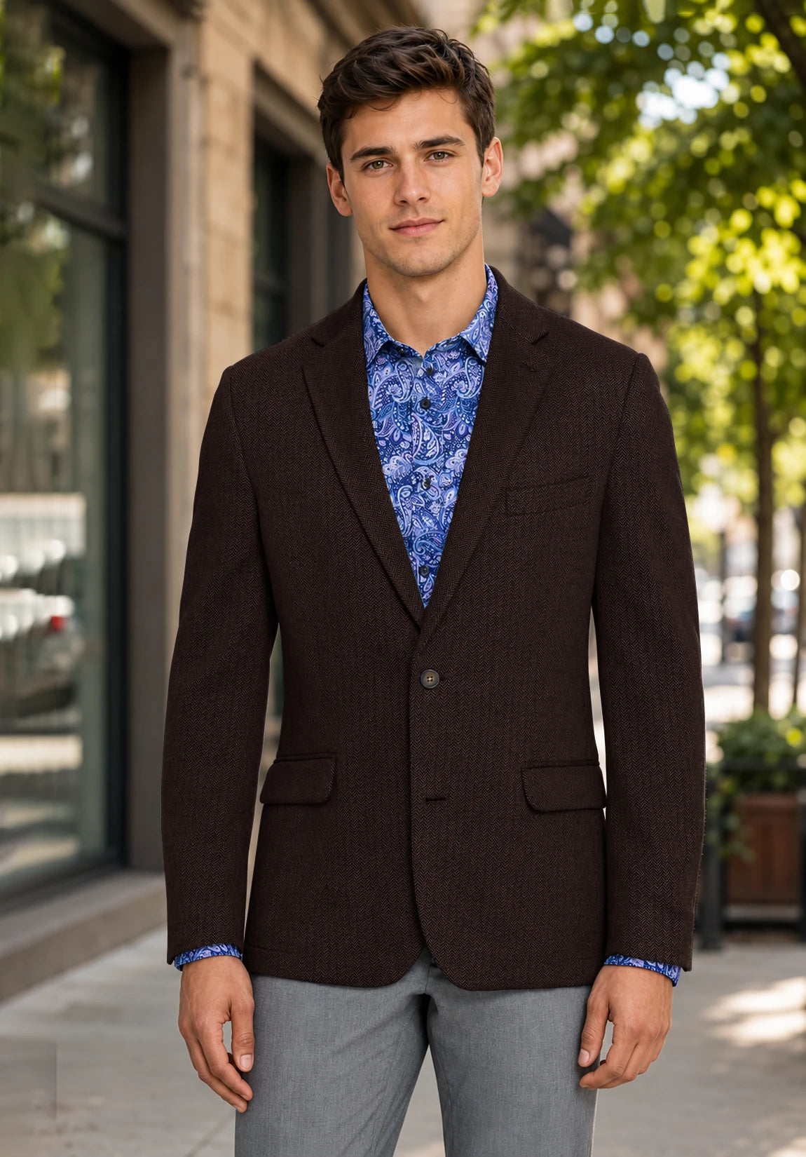Men's coffee herringbone jacket