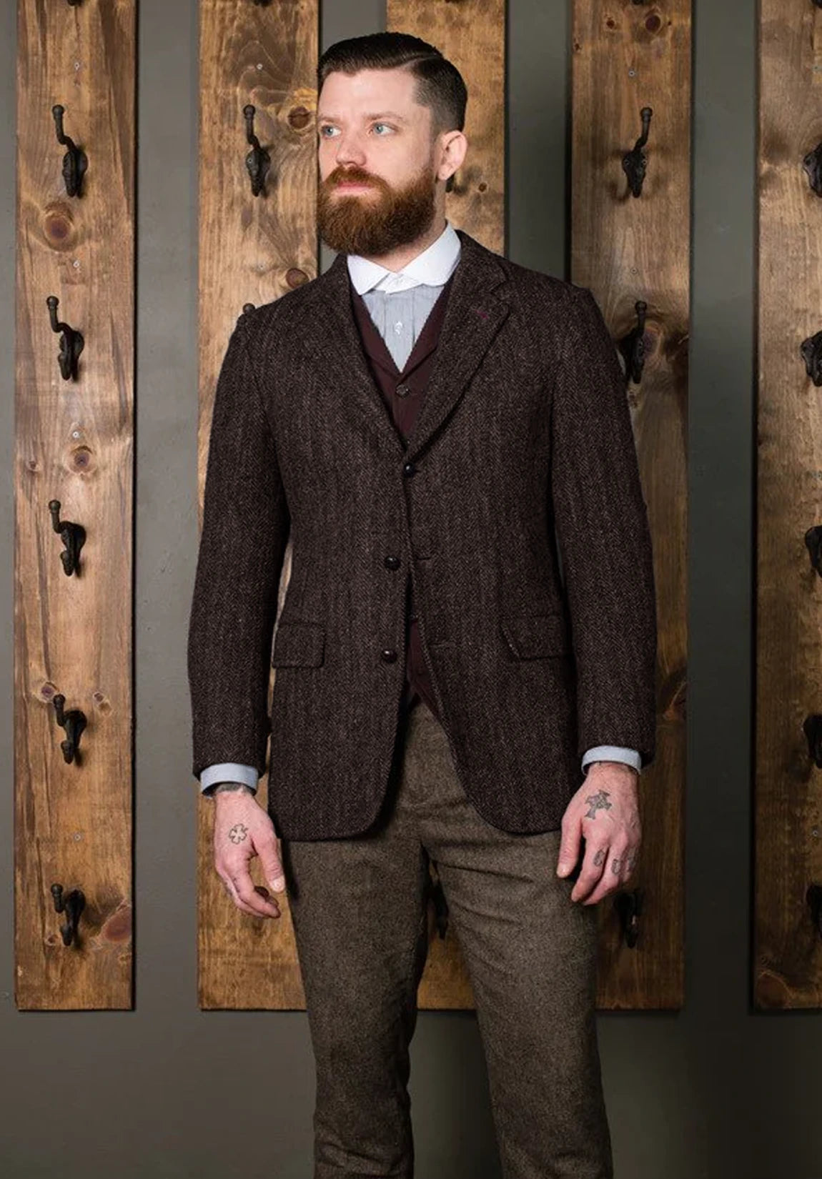 Men's coffee herringbone jacket