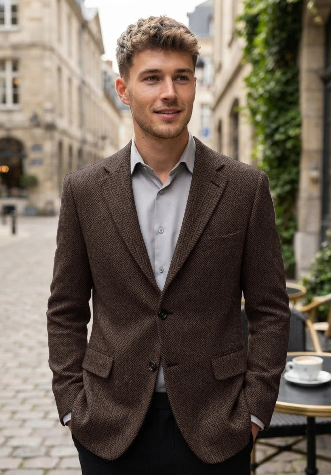 Men's coffee herringbone jacket