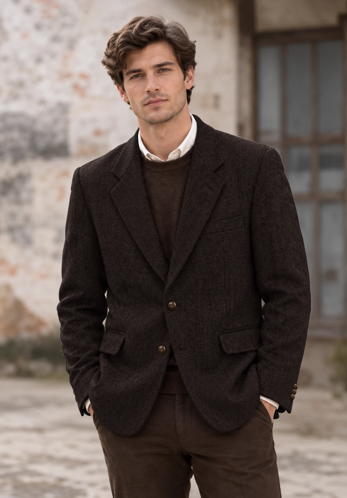Men's coffee herringbone jacket