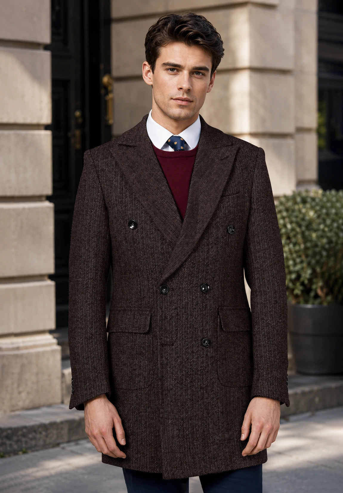 Men's coffee herringbone jacket